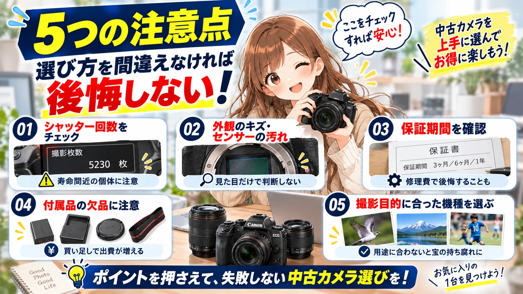 カメラの中古はやめたほうがいい？失敗しないための5つの注意点を解説