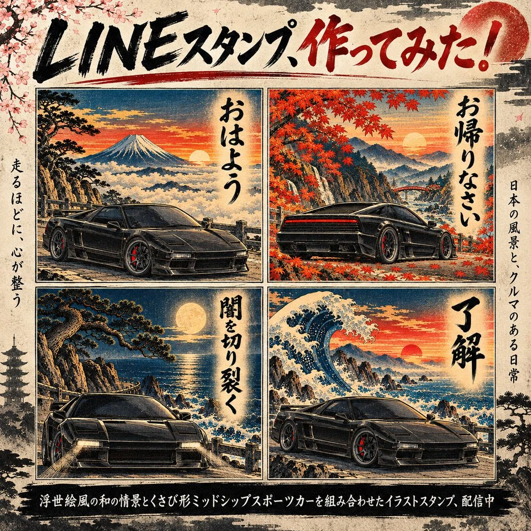 [LINE Stickers] Ukiyo-e Style Sports Car Boy 4｜koma_yuki