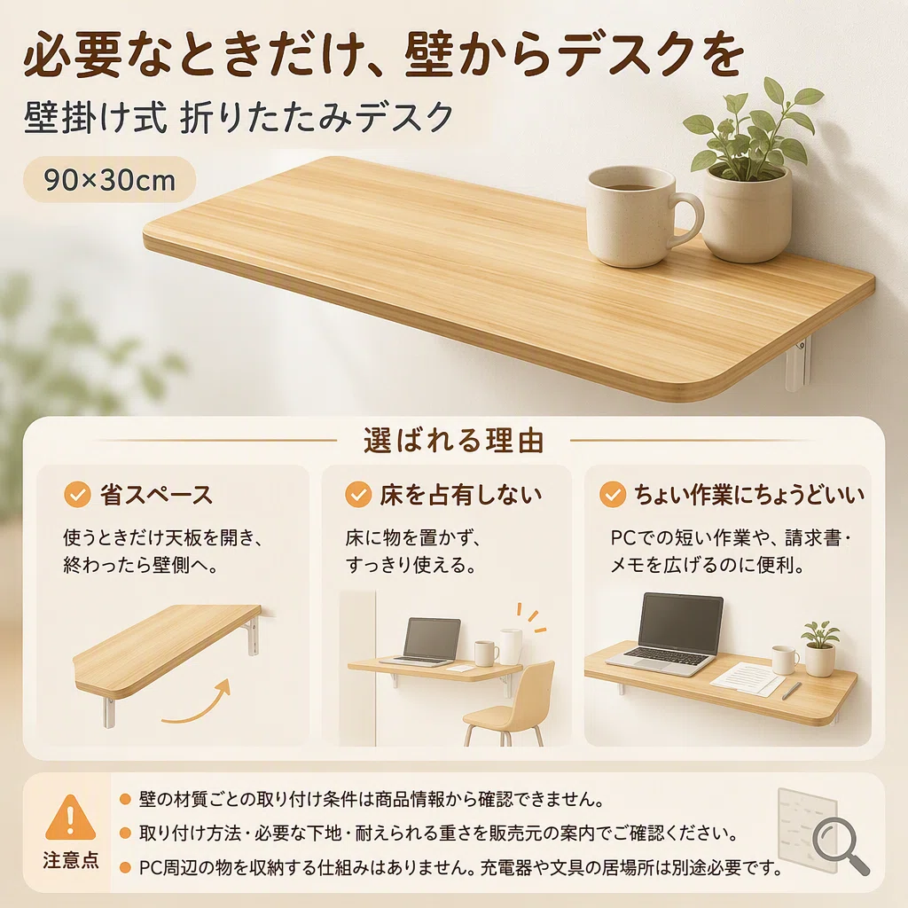 壁面収納の折りたたみデスクで食卓の片づけを減らす選び方｜いいもの