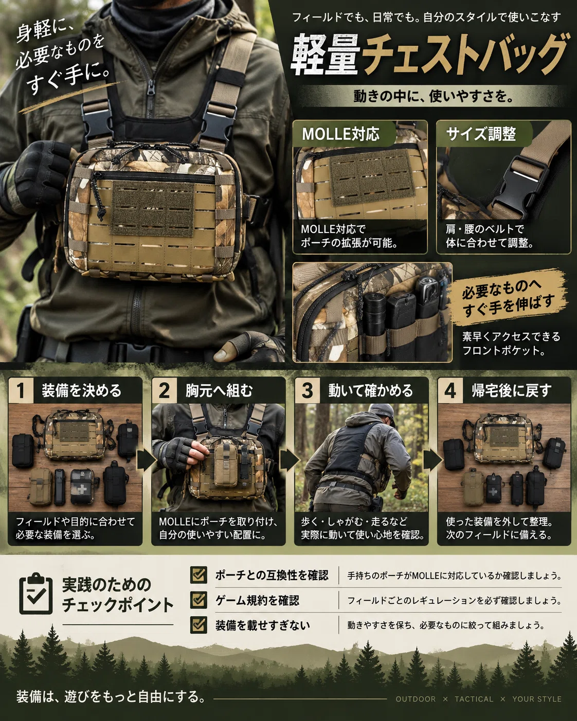 動きながら装備へ手を伸ばせるMOLLEチェストリグ｜VOTAGOO GEAR