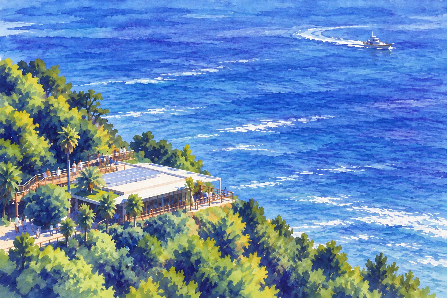 描き方解説GPT:09]江の島 シーキャンドルからの風景:アクリル画《基本