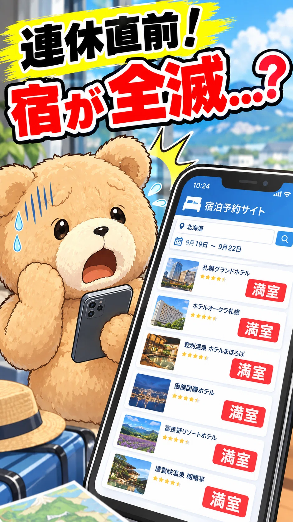 【直前でも間に合う】満室のホテルを強制突破する予約術3選！3日前〜前日の「ある時間帯」を狙え【9月連休/旅行術】