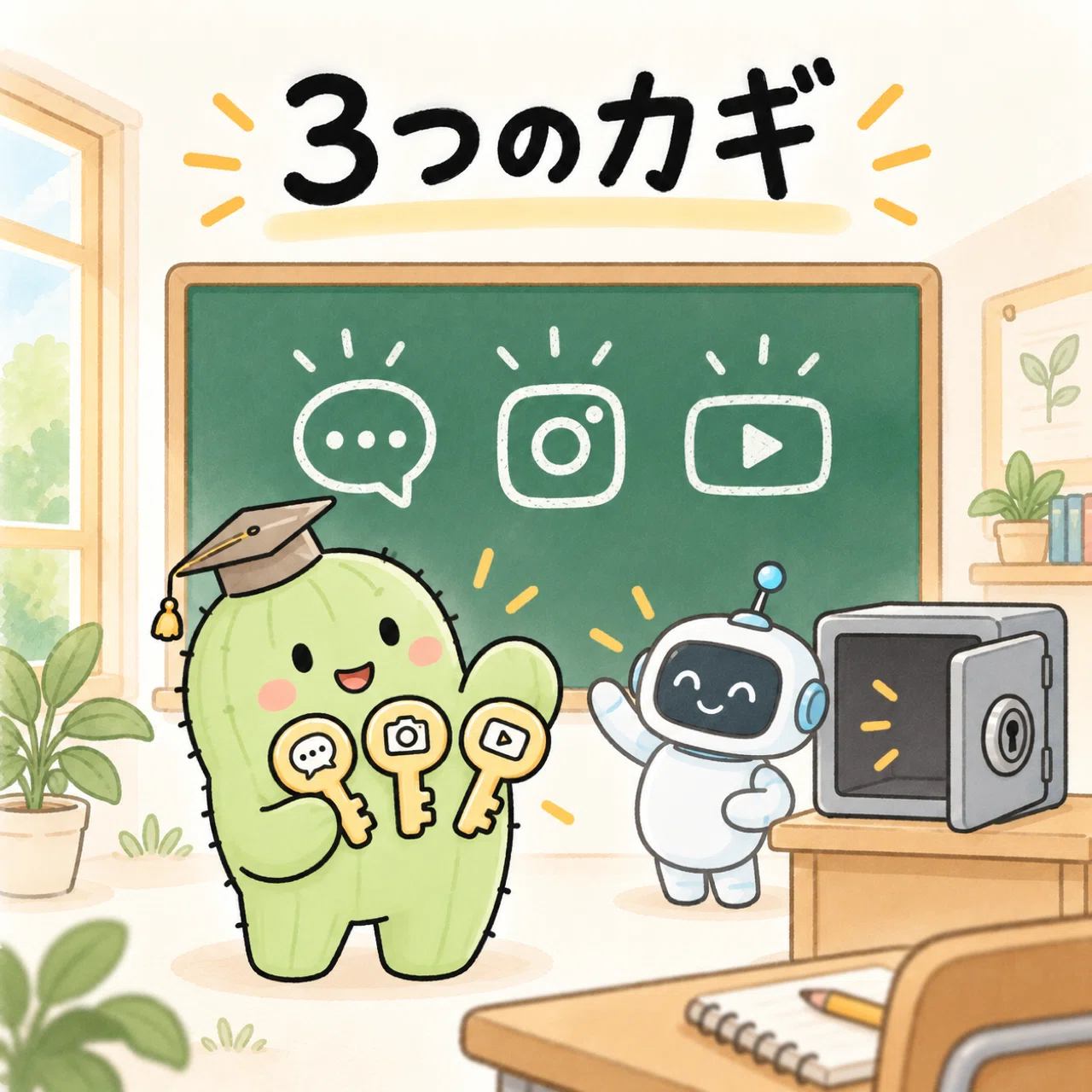 3つのカギを手にしたサボテン先生