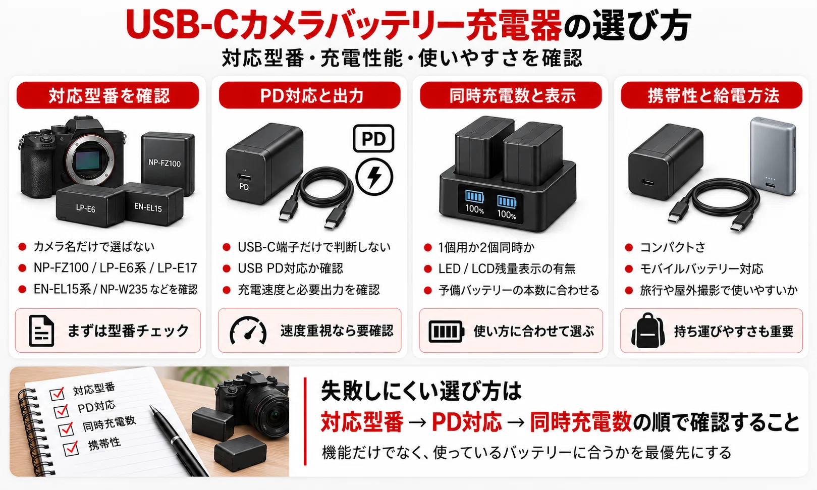 USB-Cカメラバッテリー充電器おすすめ7選｜2個同時充電・PD対応モデル