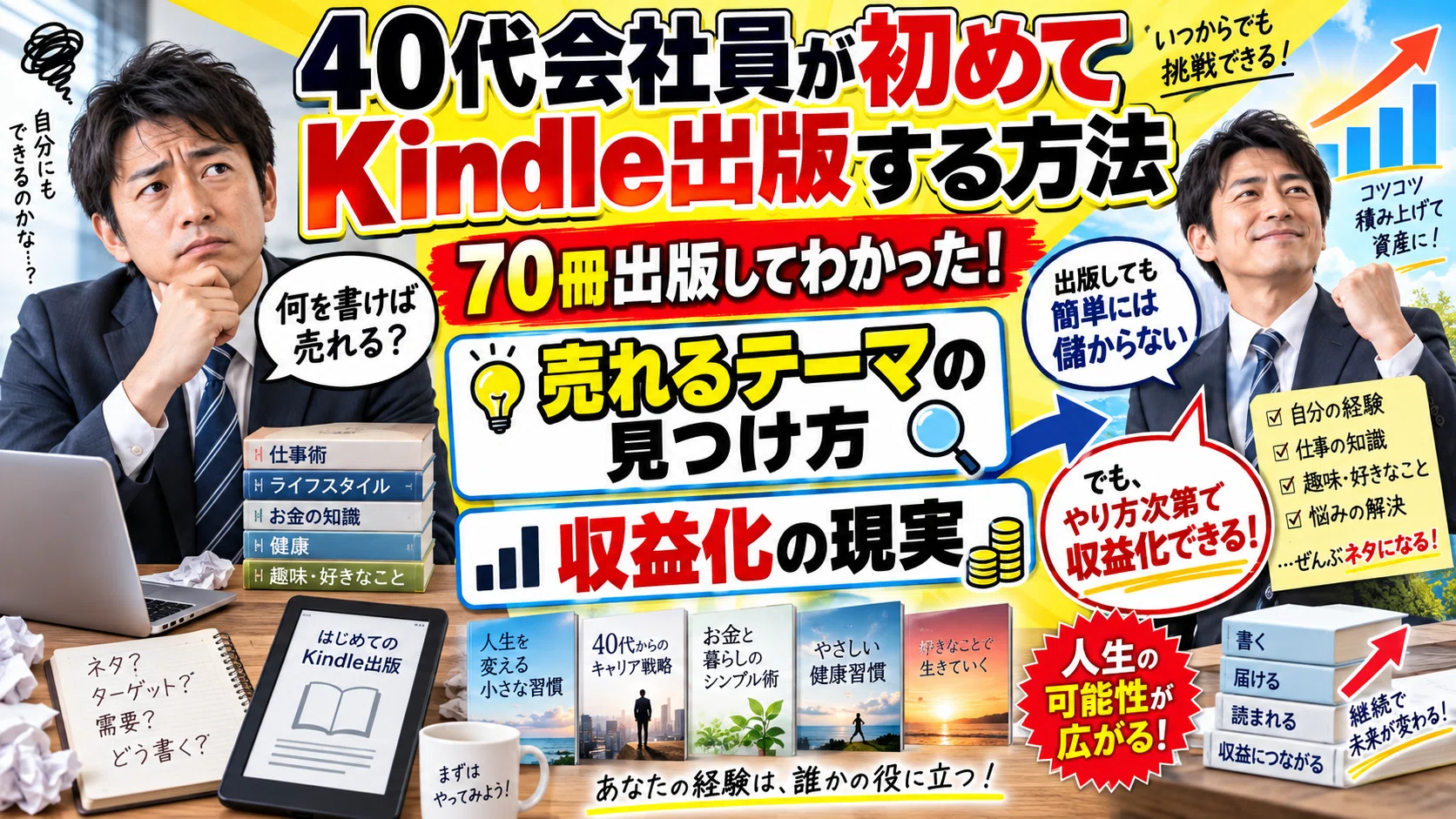 40代会社員が初めてKindle出版する方法、70冊出版してわかった、売れる