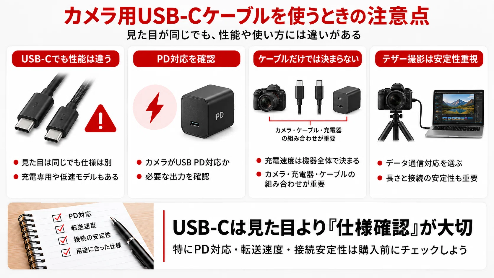 カメラ用USB-Cケーブルおすすめ3選｜充電・データ転送・テザー撮影で