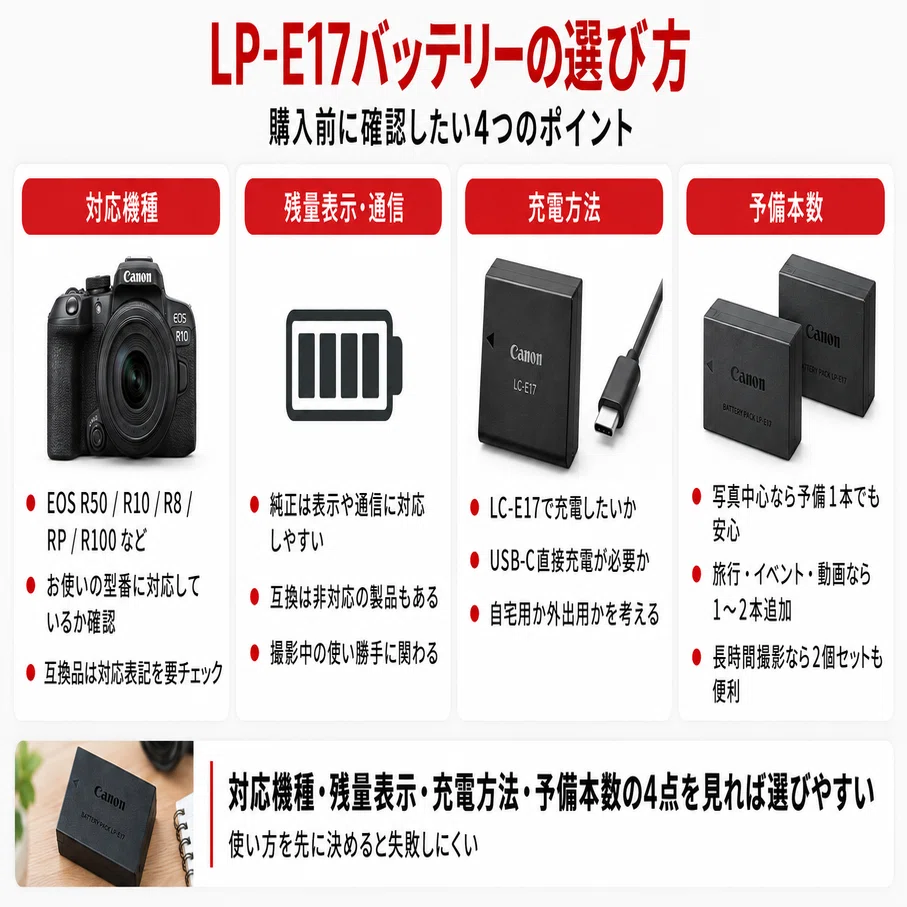 LP-E17バッテリーおすすめ4選｜純正・互換の違いと対応機種・選び方を