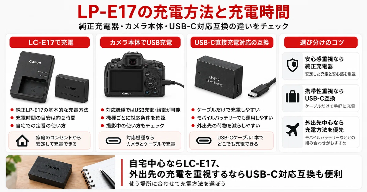 LP-E17バッテリーおすすめ4選｜純正・互換の違いと対応機種・選び方を