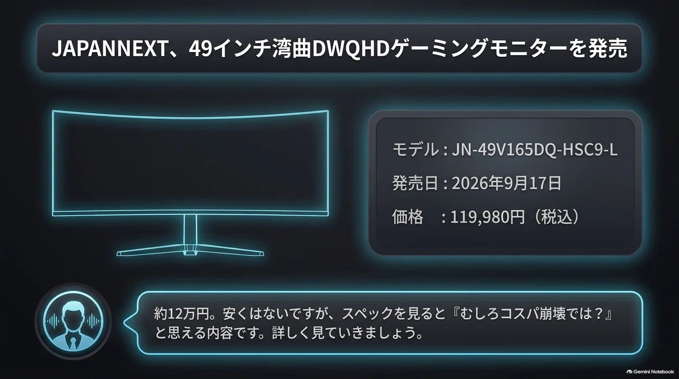 昼は仕事、夜はゲーム。JAPANNEXTの49インチ湾曲モニターがデスクの