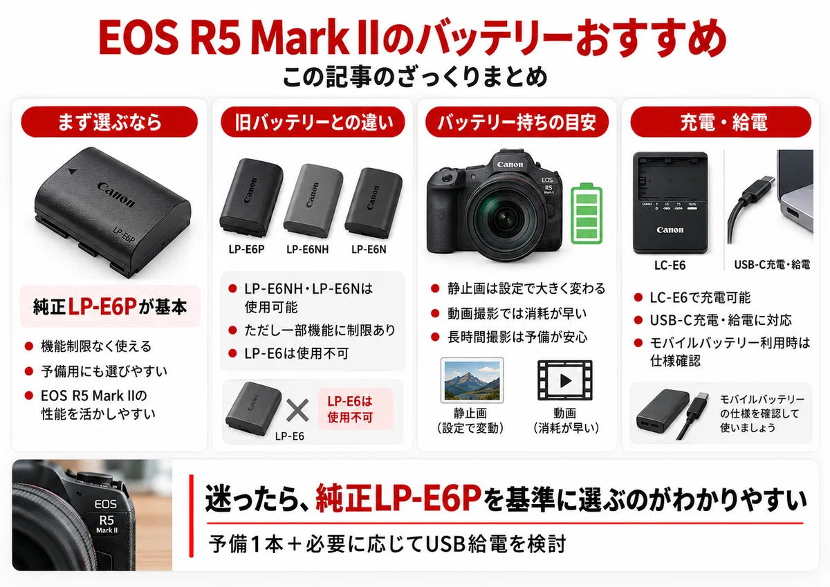 【動作確認済】Canon EOS 500D レンズバッテリー2個＆16GBSD付 EOS R5 Mark IIのバッテリーおすすめ｜LP-E6P・LP-E6NHの違いや互換性