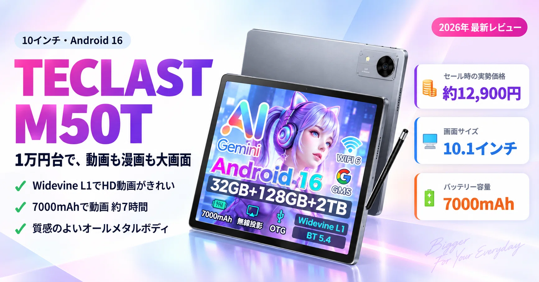 1万円台で動画も漫画も大画面。TECLAST M50T（10インチ・Android 16