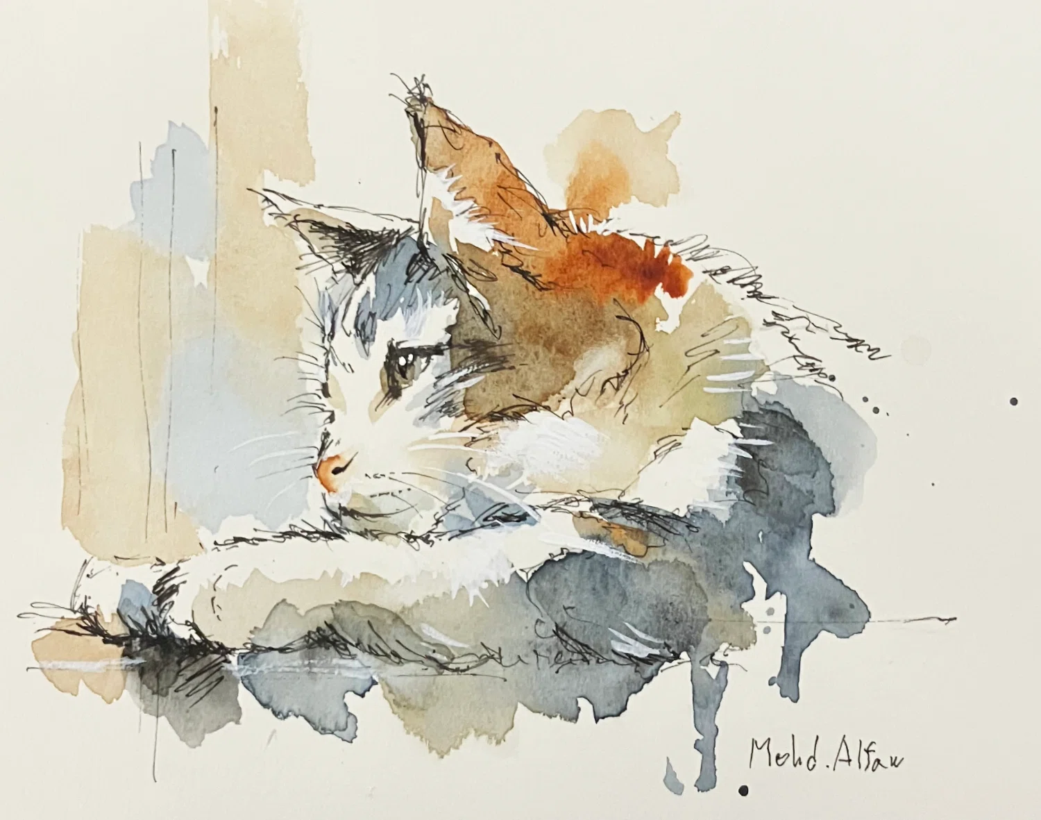 猫のペン水彩画の模写【20/50】｜Ijin（維人）