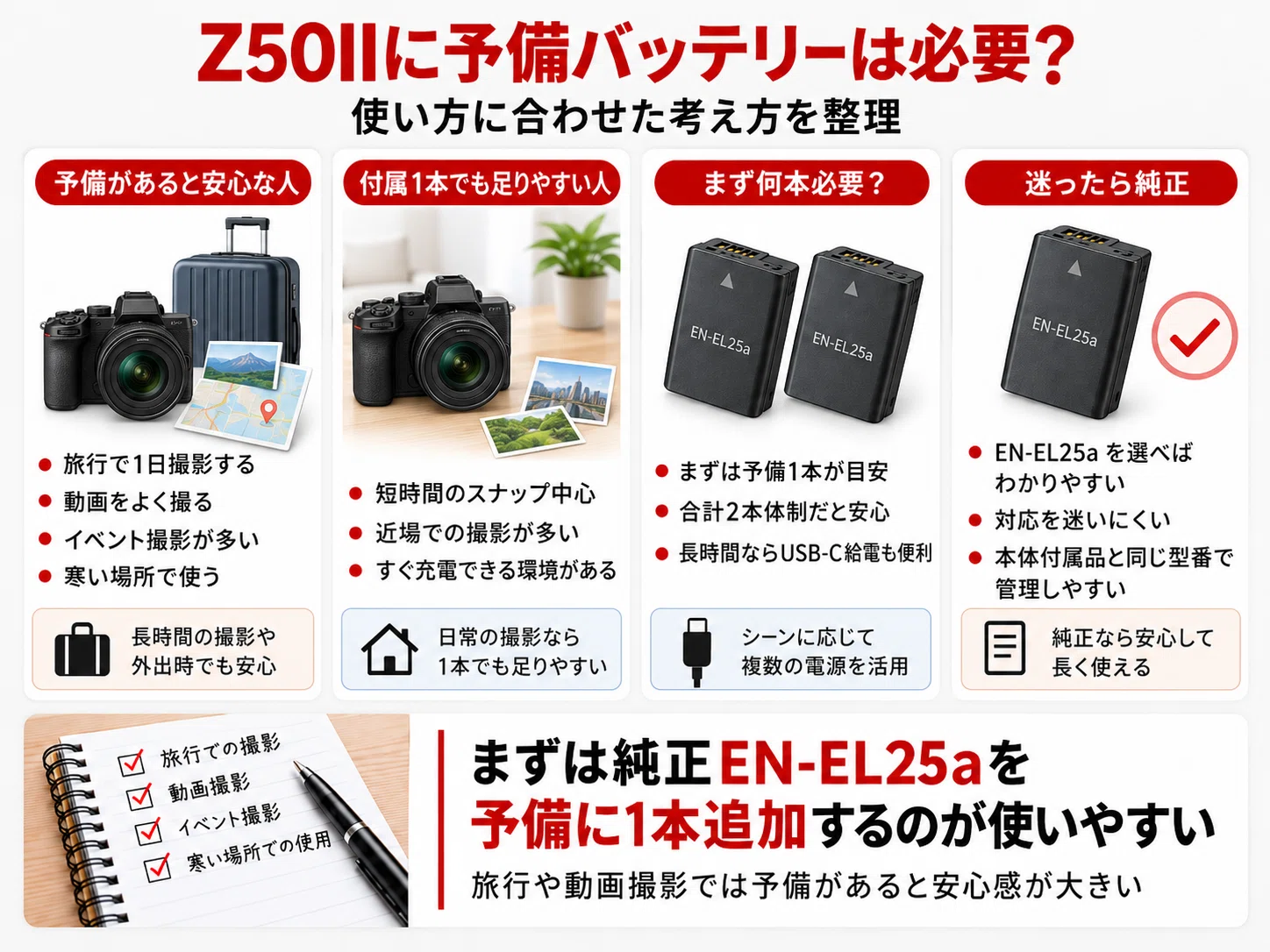 Nikon Z50IIのバッテリーはEN-EL25a｜持ち・予備・充電器・互換性を
