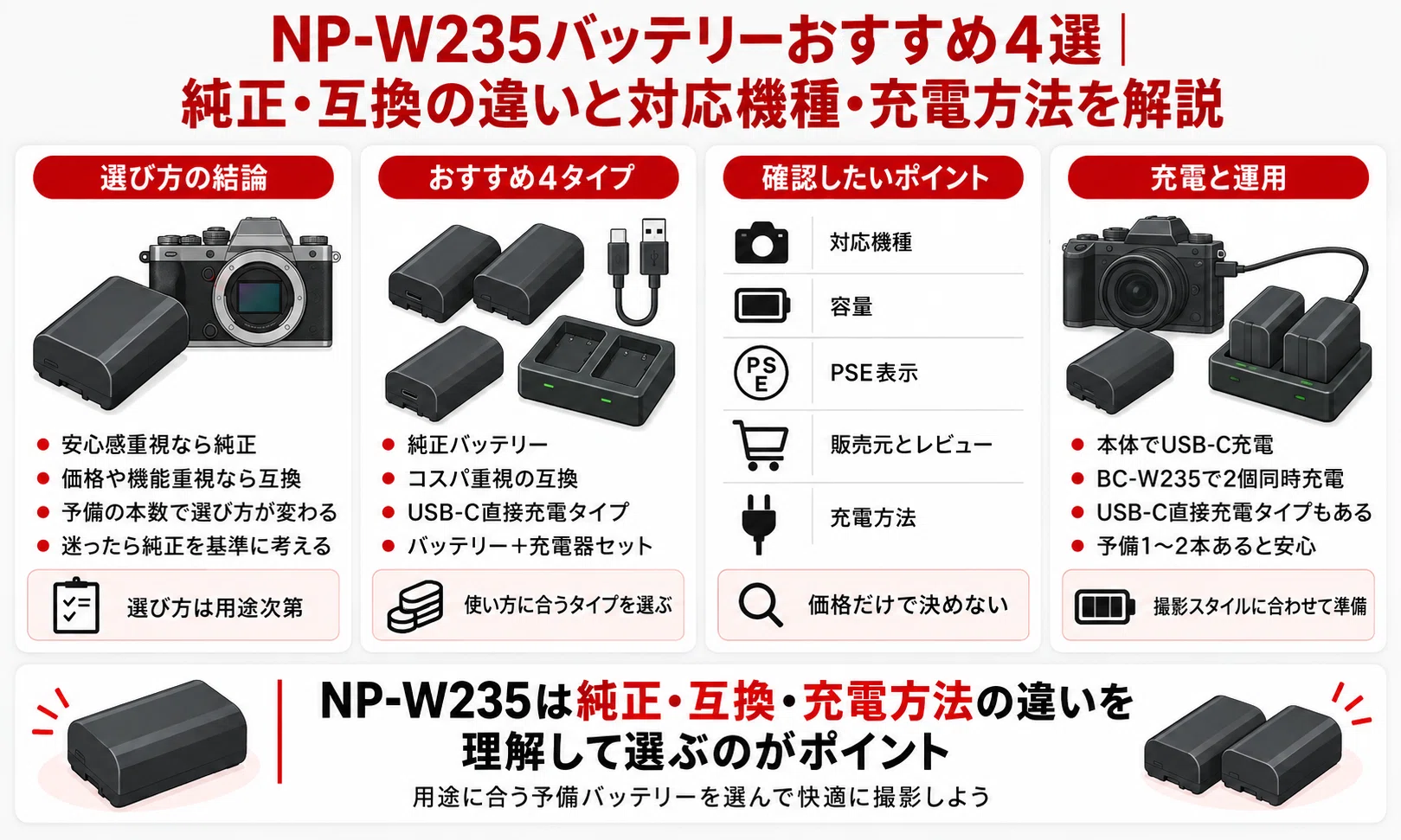 NP-W235バッテリーおすすめ4選｜純正・互換の違いと対応機種・充電方法