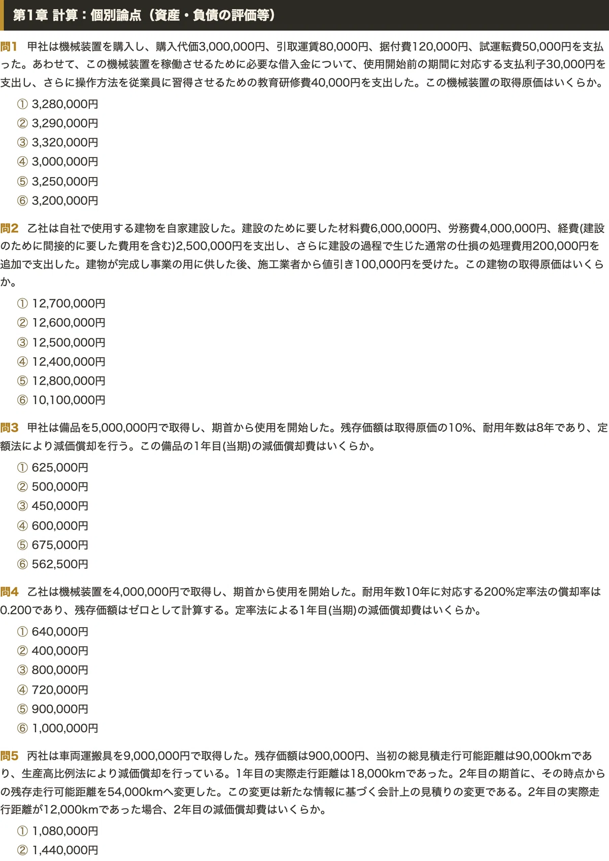 公認会計士短答式試験【財務会計論】対策問題集 六肢択一 全250問＋