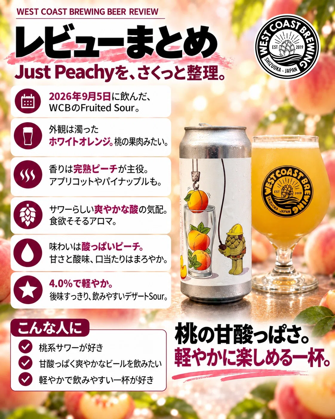 WEST COAST BREWING の「Just Peachy」｜yamashin0120
