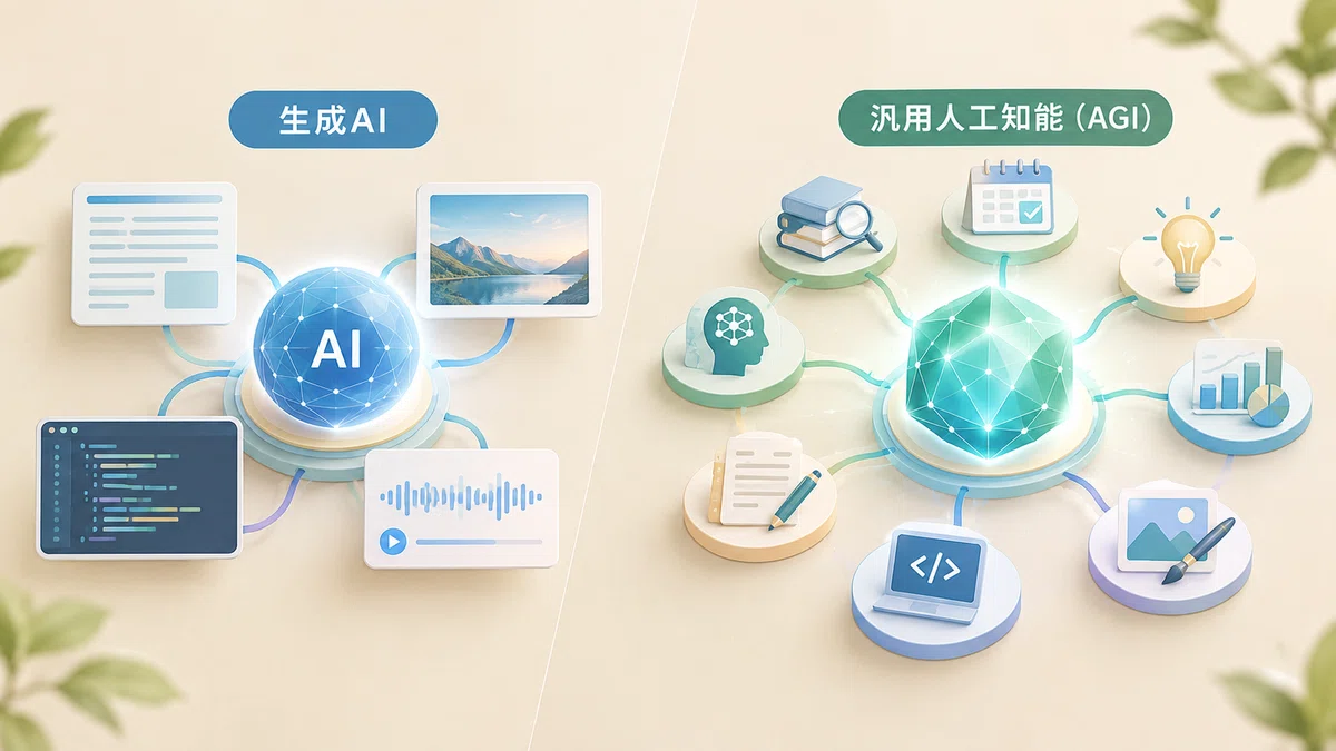 Diagram showing the difference between generative AI and AGI