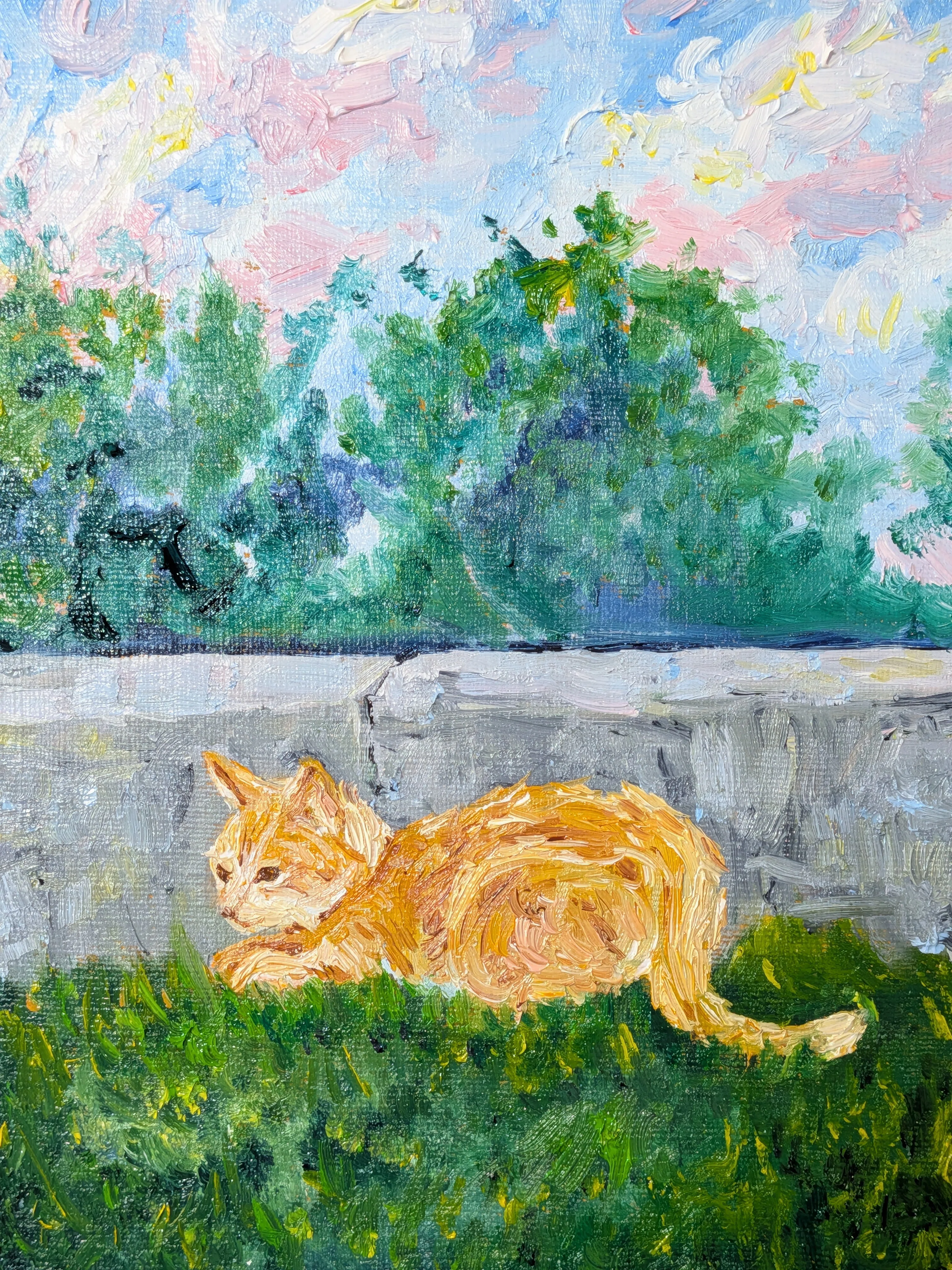油絵日記｜公園の子猫（サムホール・油彩）｜よしえのあとりえ｜油彩