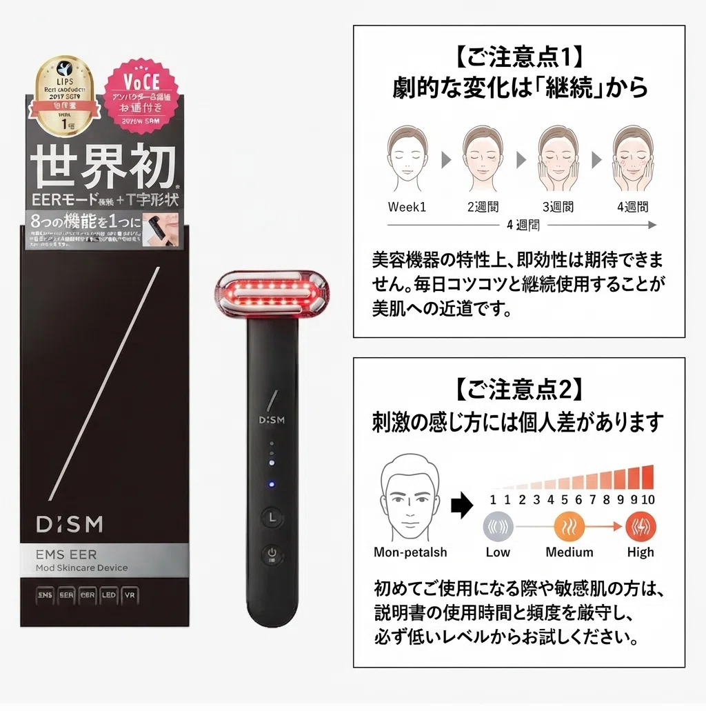 スキンケア初心者が始めた1台8役の美顔器～【商品名】DiSM「EMS EER