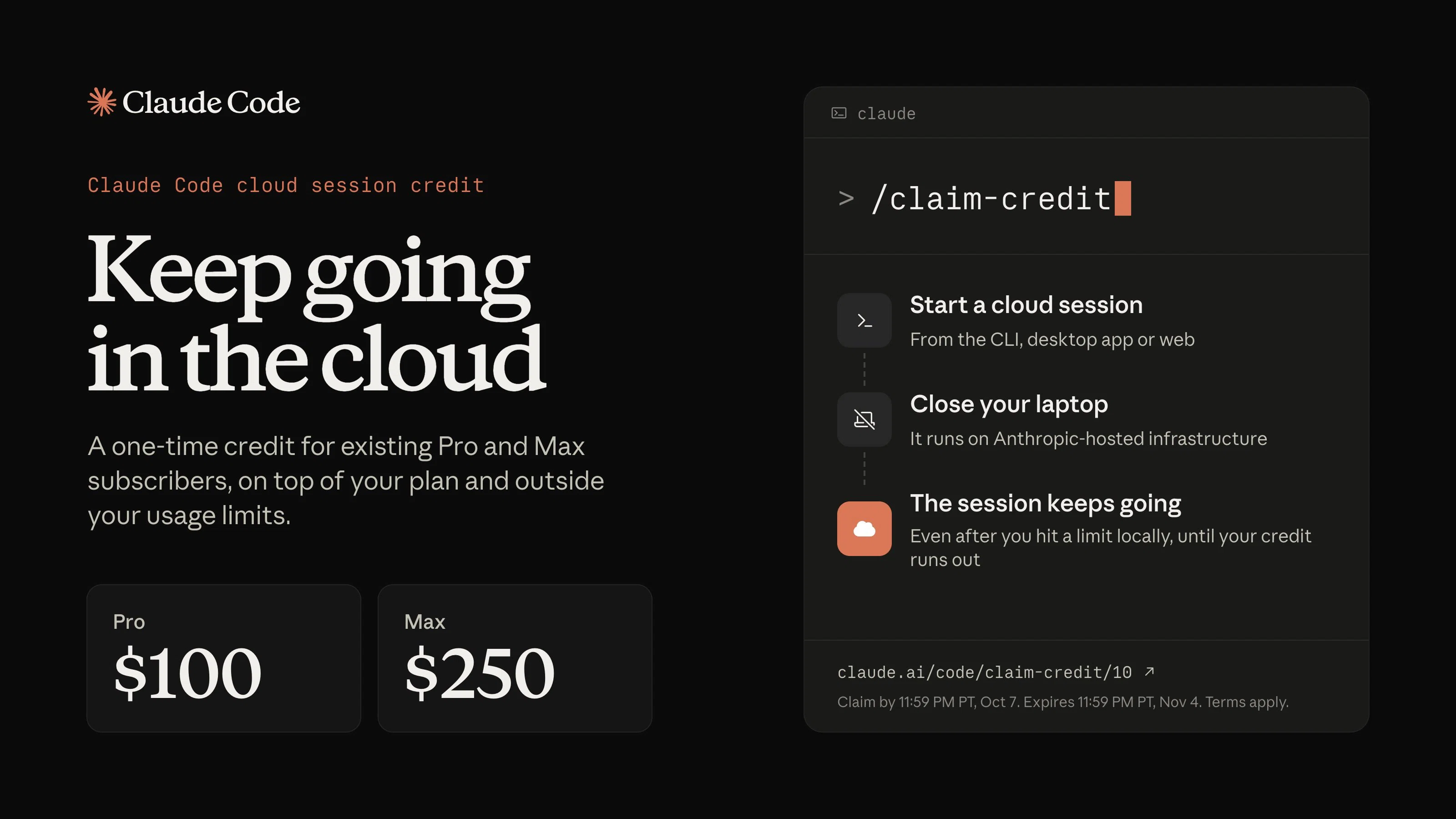 [Until October 8] Up to $250 for Claude Code users. The official ...