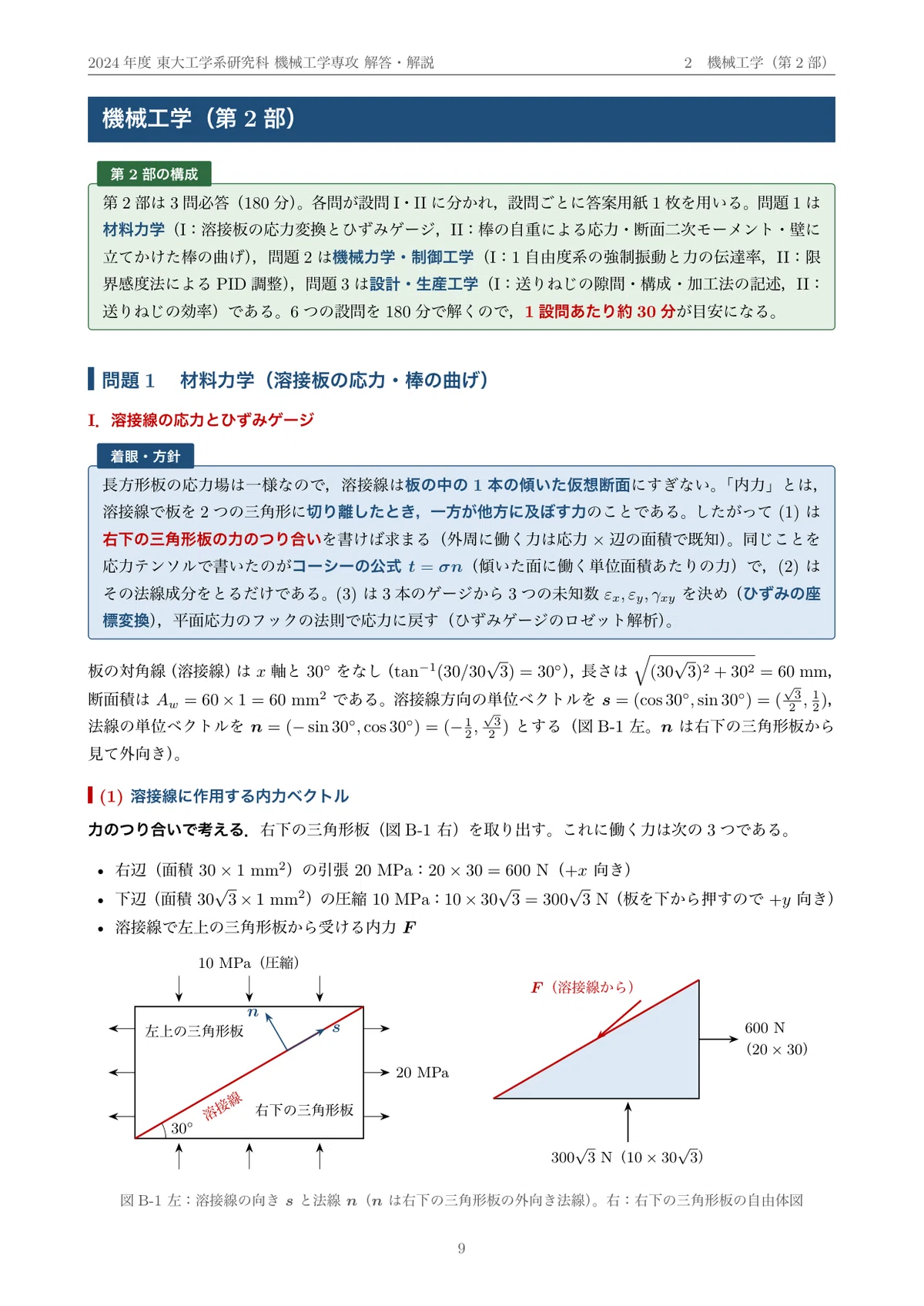 院試過去問】2024年度 東京大学 工学系研究科 機械工学専攻 解答・解説