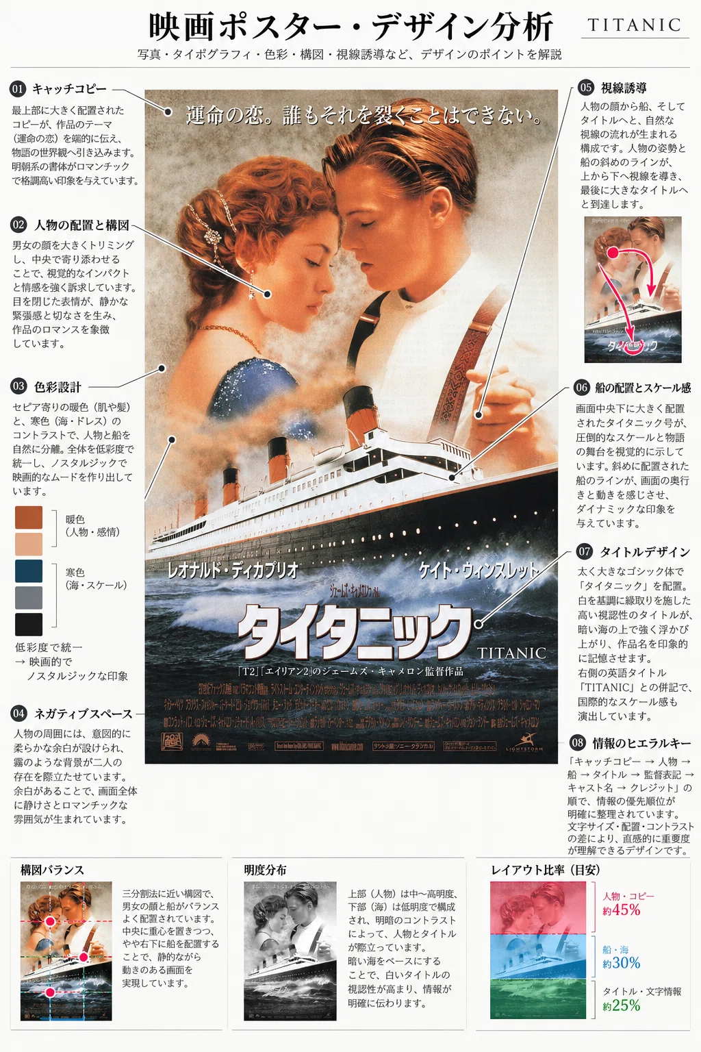 タイタニック』――恋人たちの顔と巨大客船。一枚のチラシに「映画の