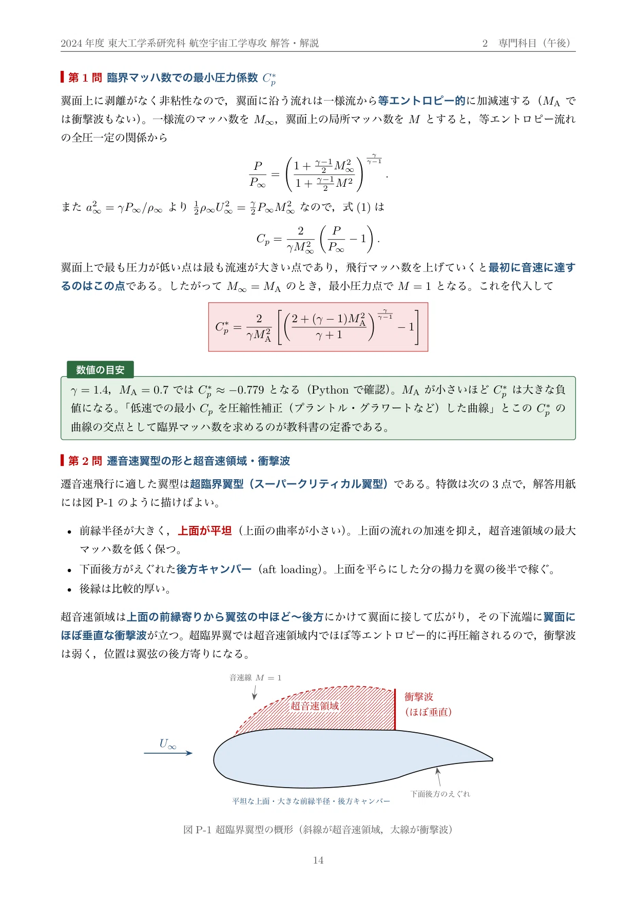 院試過去問】2024年度 東京大学 工学系研究科 航空宇宙工学専攻 解答