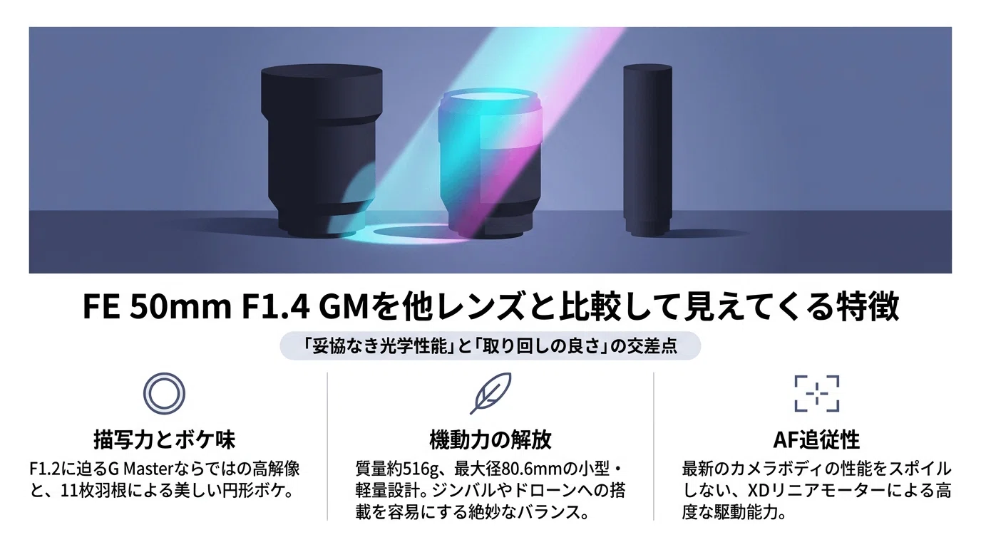SONYのFE 50mm F1.4 GMを他レンズと比較｜「徹底比較」プロダクト分析man