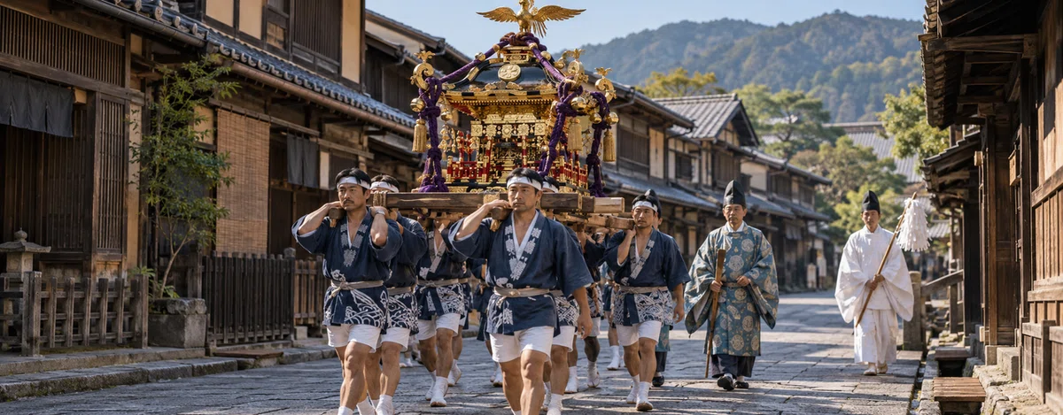 伝統的な神輿と祭礼の風景
