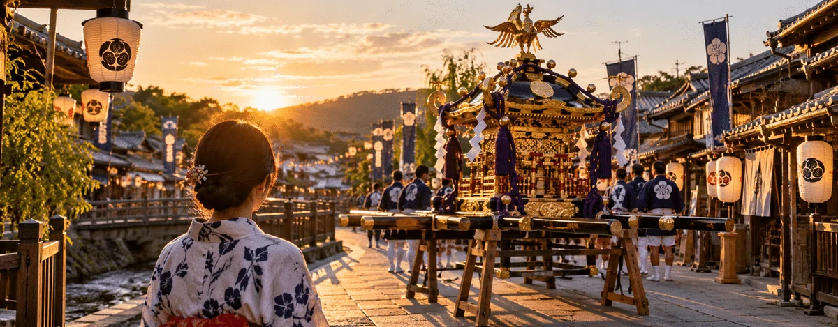 神輿の祭礼を見学する人々