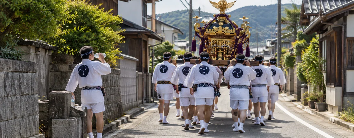 神輿担ぎを終えた人々