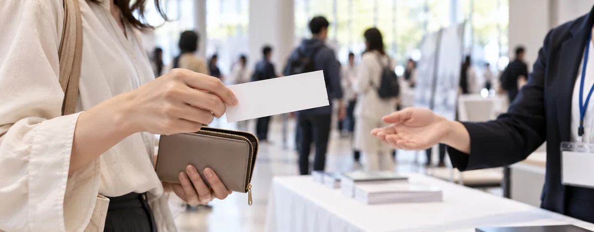 受付で参加券を提示する参加者の手元