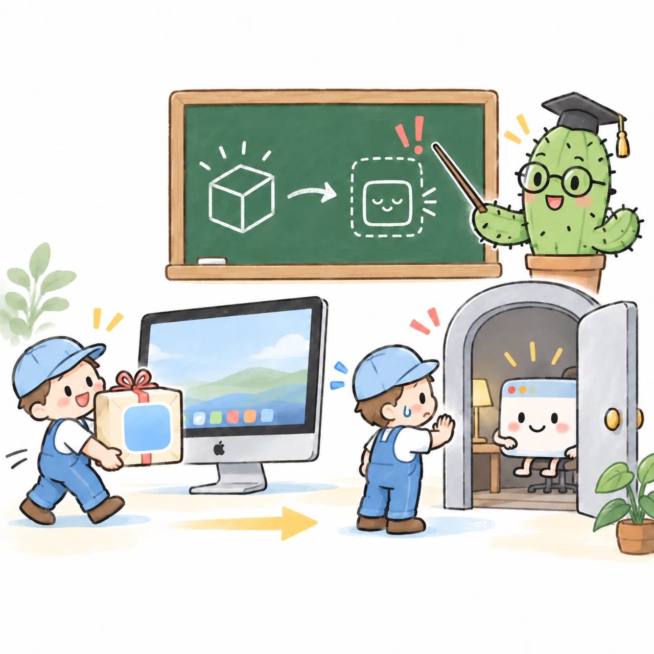 ダウンロード係は届けたが、入れ替え係が待っている二人の図