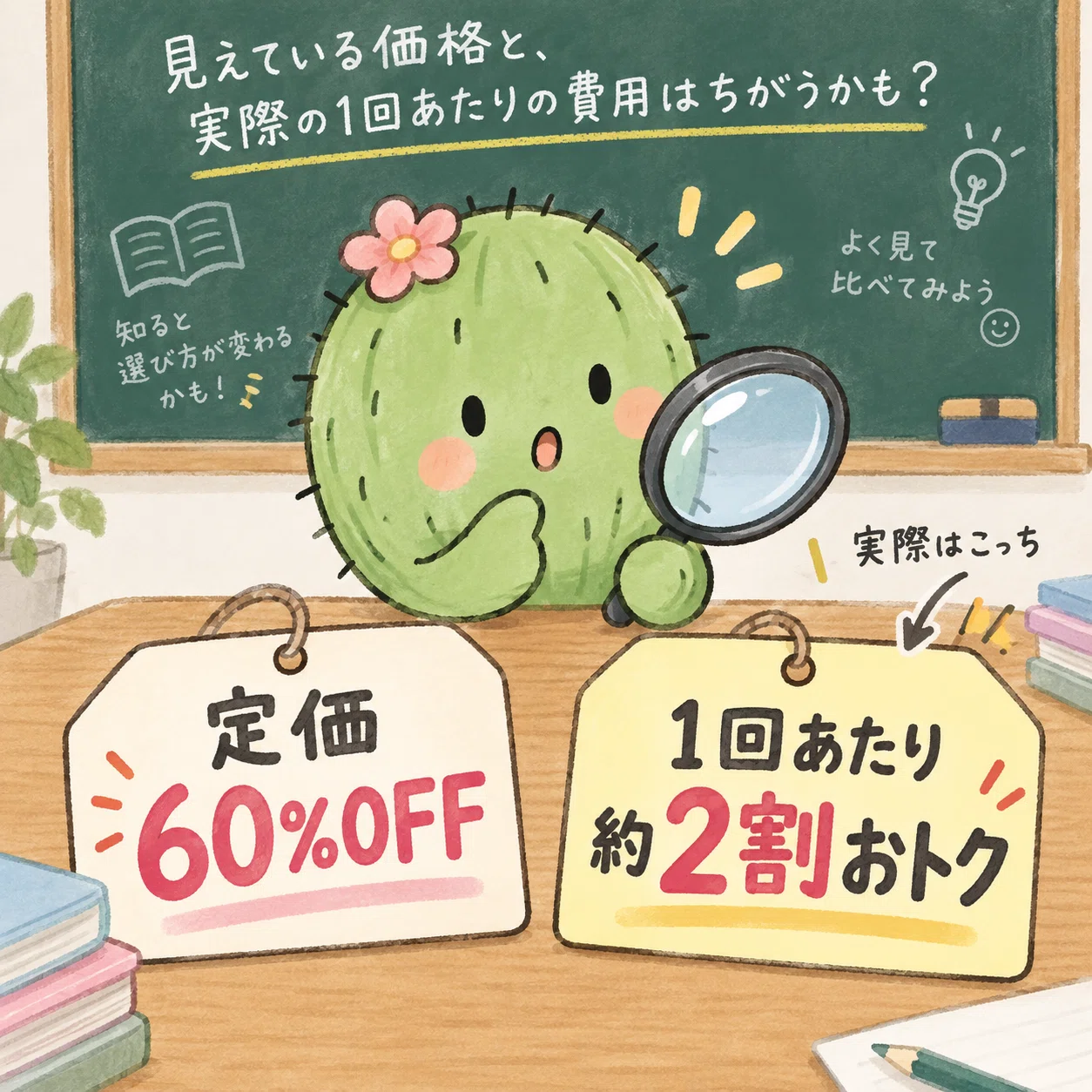 定価は60%安くても、1回あたりの差は約2割