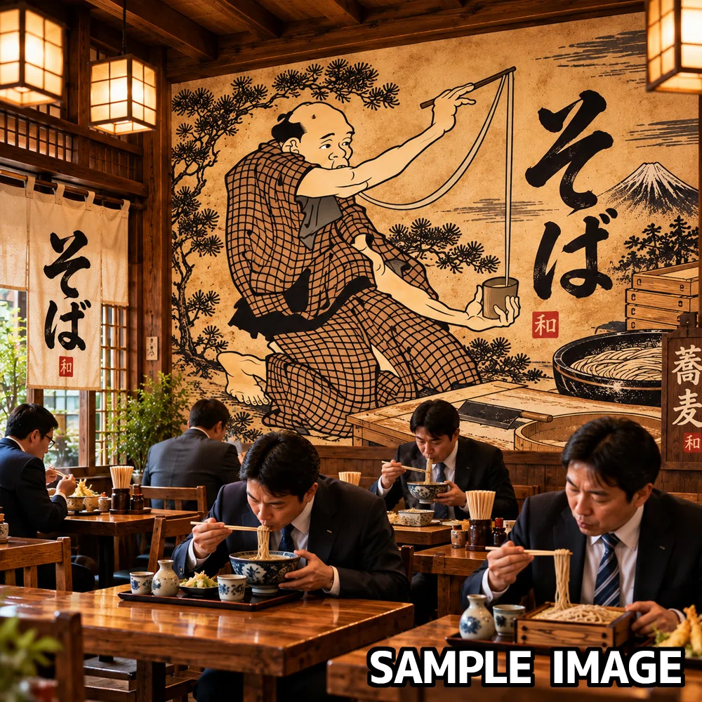 商用利用可】蕎麦・うどん店向け浮世絵素材10点｜暖簾・メニュー・器