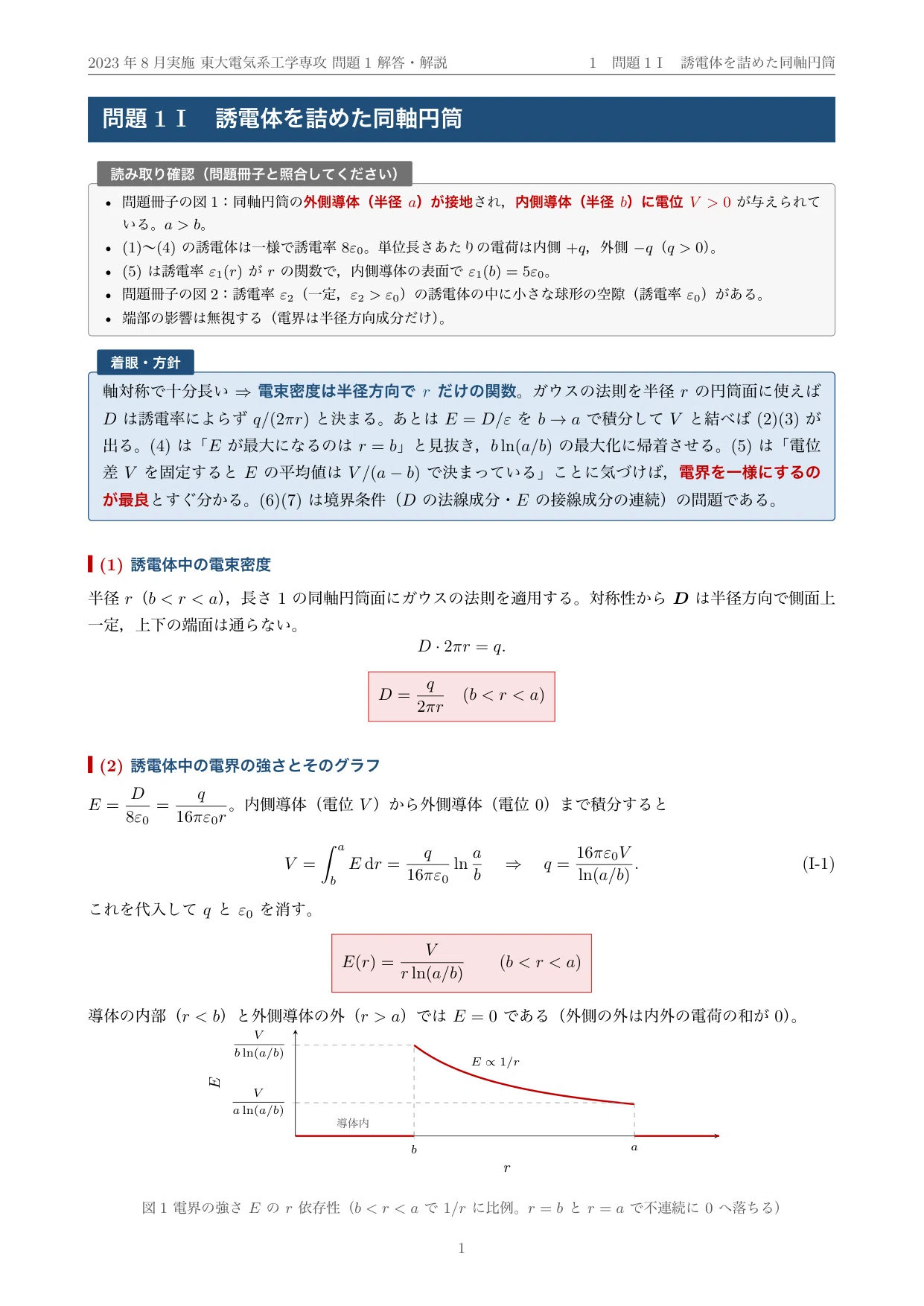 院試過去問】2023年度実施 東京大学 電気系工学専攻「電磁気学」解答