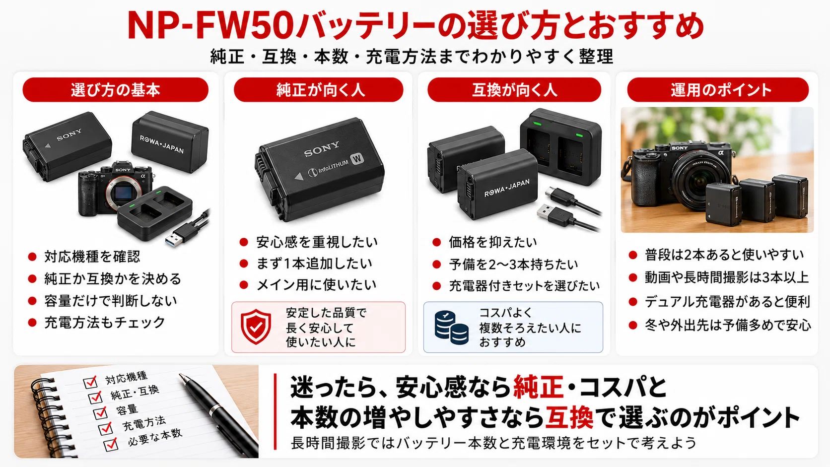 SONY】NP-FW50バッテリーおすすめ｜純正・互換の違いと選び方を徹底