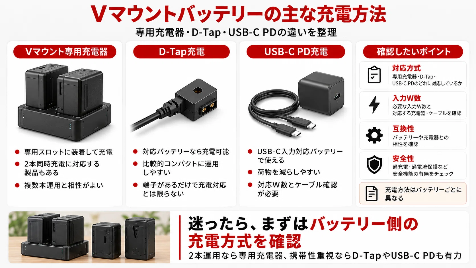 Vマウントバッテリー充電器おすすめ｜2連・D-Tap・USB-C PD対応まで