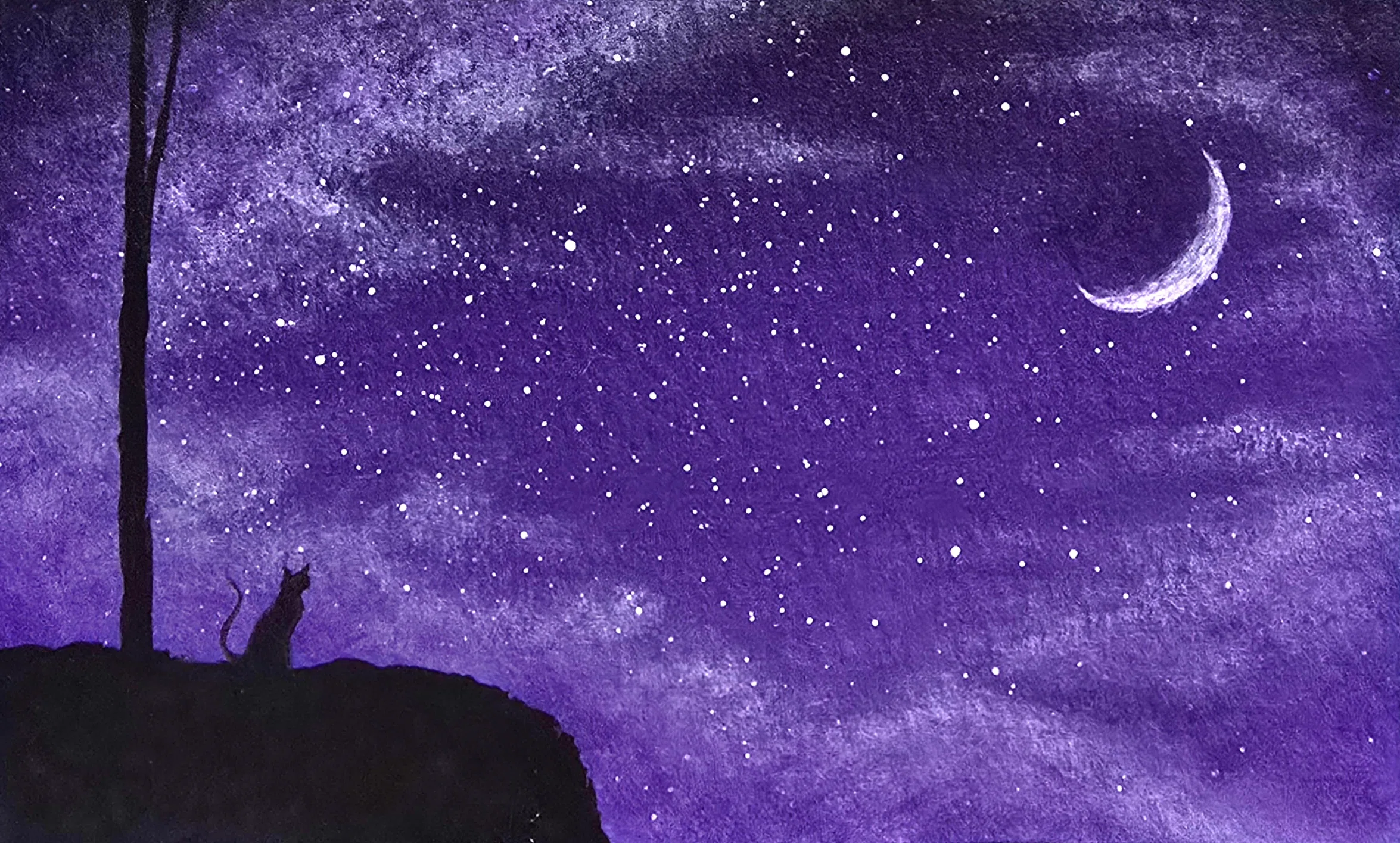 紫色の空』 ～黒猫の旅～ 名刺サイズ｜絵描きのクロスケ