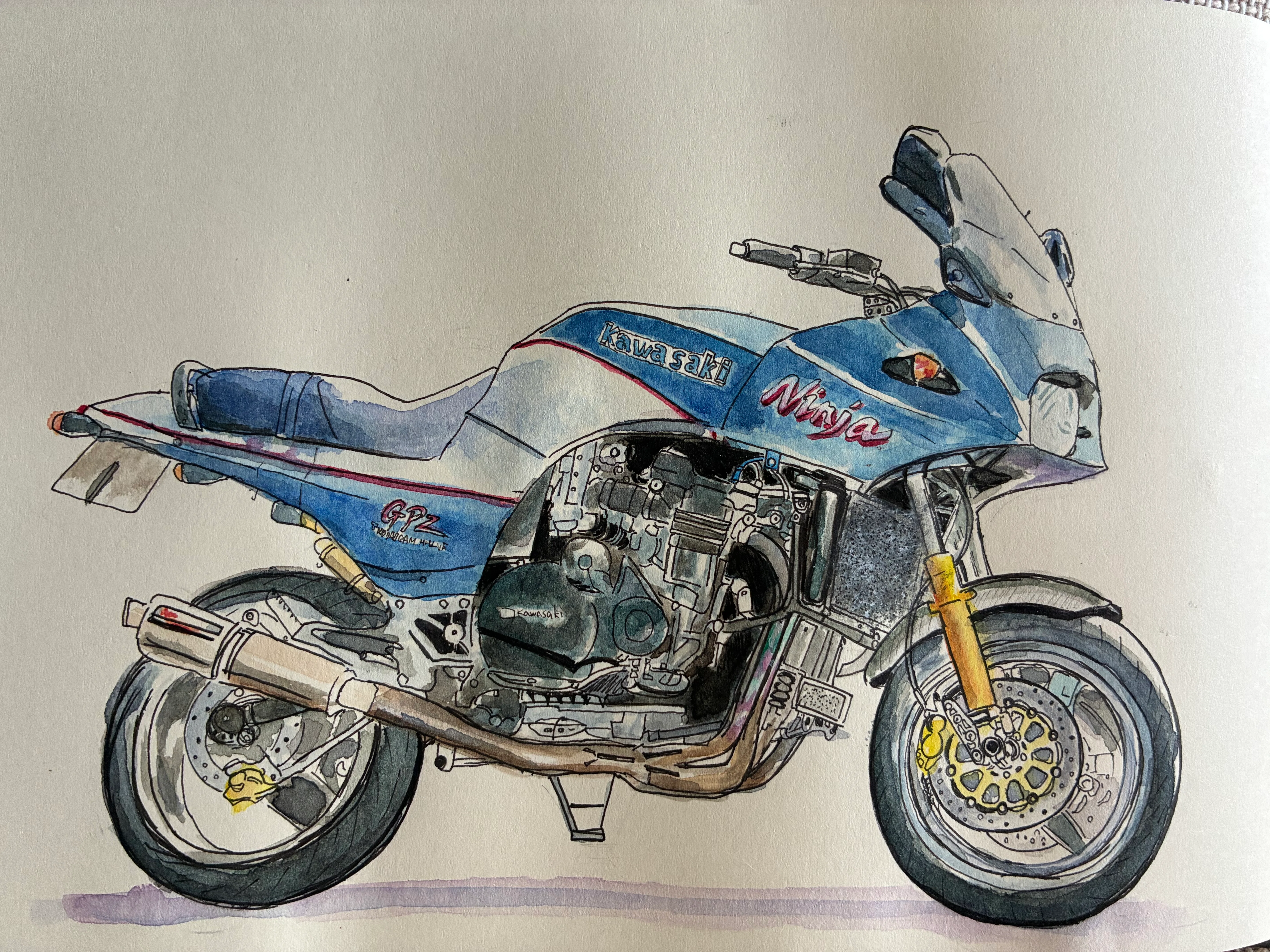 Kawasaki GPZ900R Ninjaの水彩画｜◇Oto◇