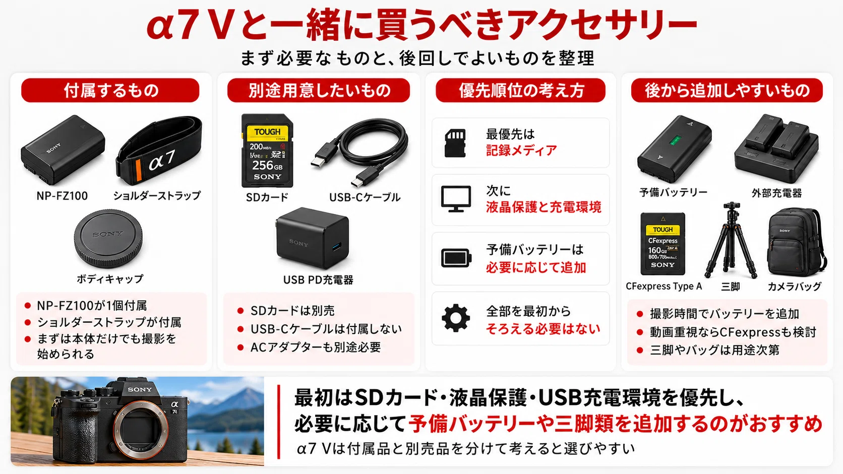 SONY α7 Vのアクセサリーおすすめ|一緒に買うべきもの・SDカード