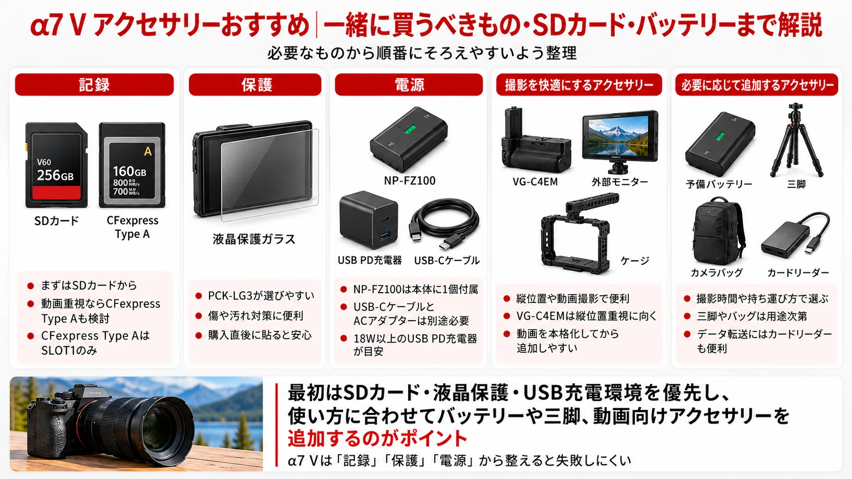 SONY α7 Vのアクセサリーおすすめ|一緒に買うべきもの・SDカード