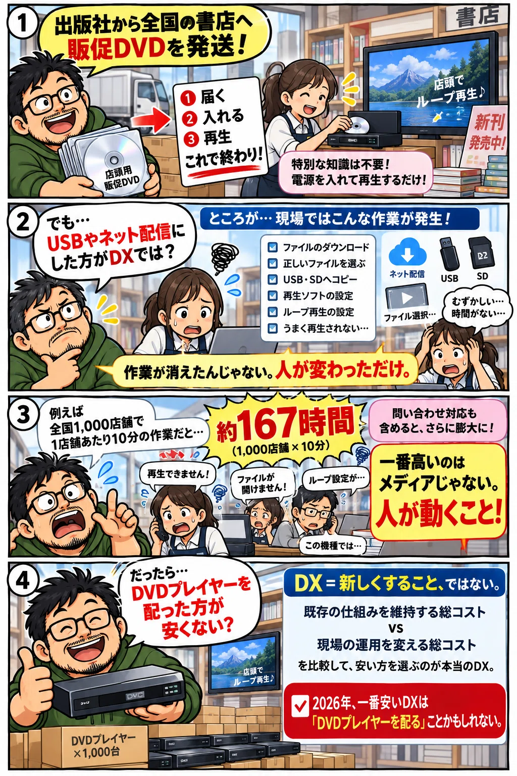 書店員を教育するよりDVDプレイヤーを配った方が安い？DVDがなく