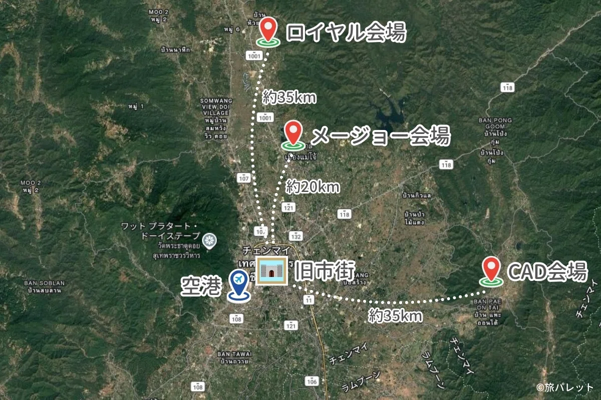 コムローイ祭り 主要３会場の場所