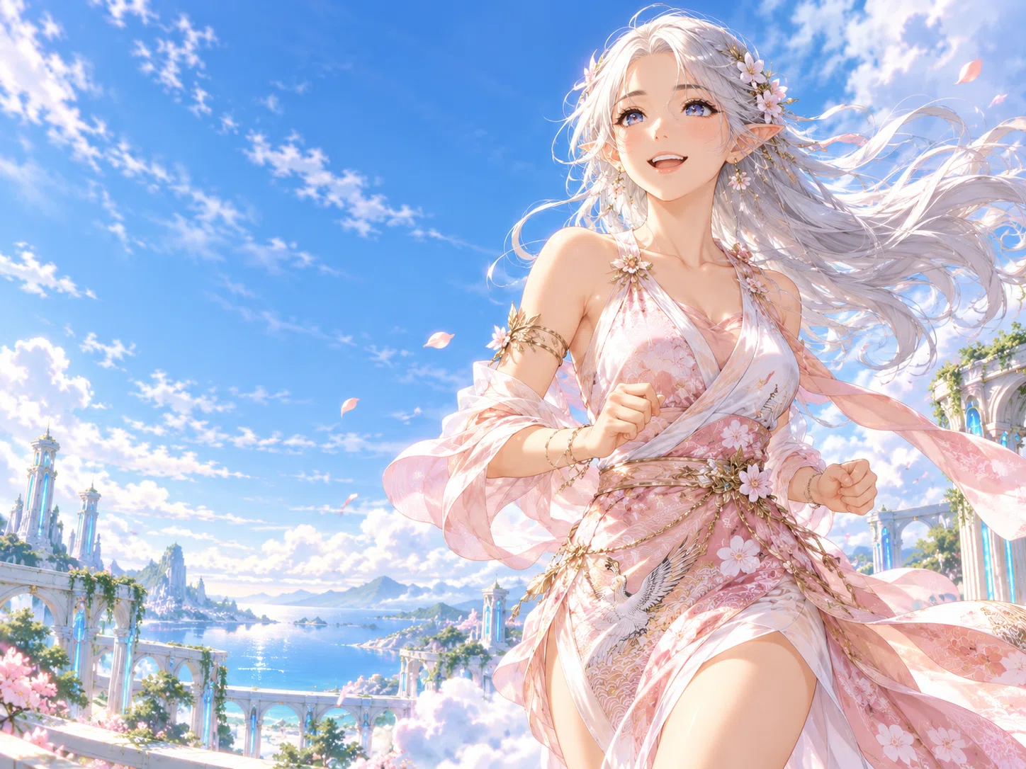 【水彩画】エルフの少女（レッド） 美少女イラスト㉟美少女エルフ『笑顔』｜かんべい Mk-Ⅰ