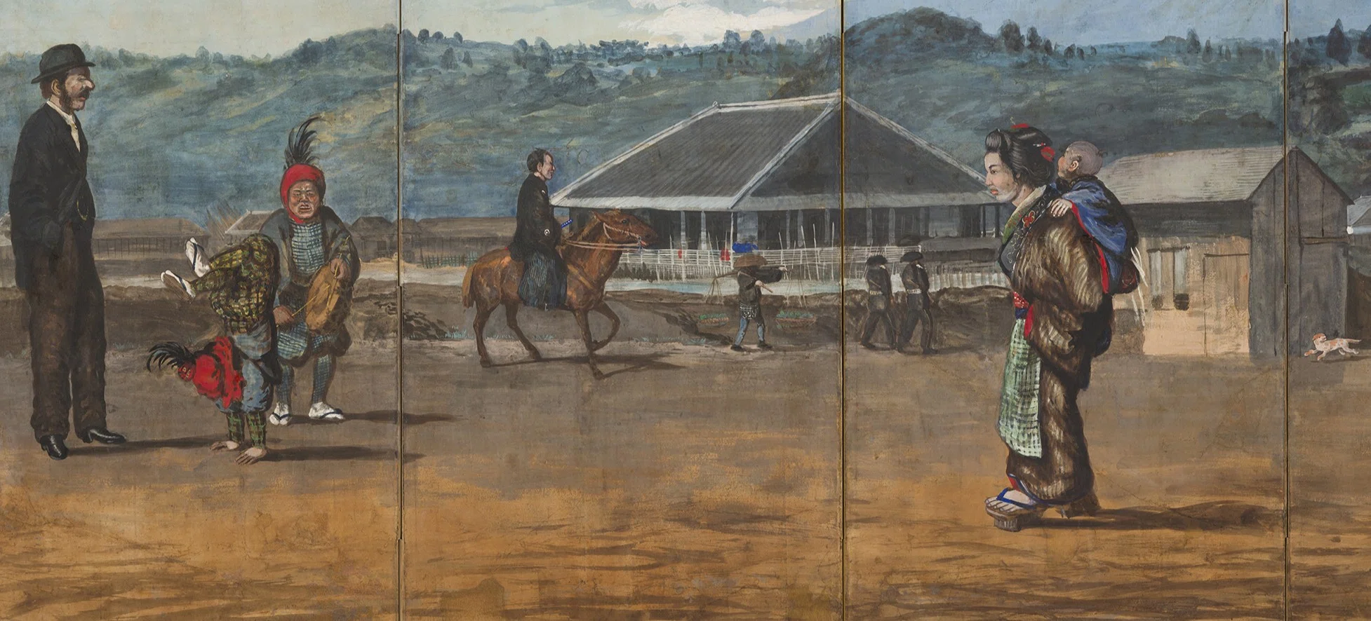 【真作】掛軸　こしの千涯　飴屋と良寛さま　水墨人物図　風俗画　識箱入　Y194 第四回 風俗画―とらえるまなざし｜横浜市歴史博物館