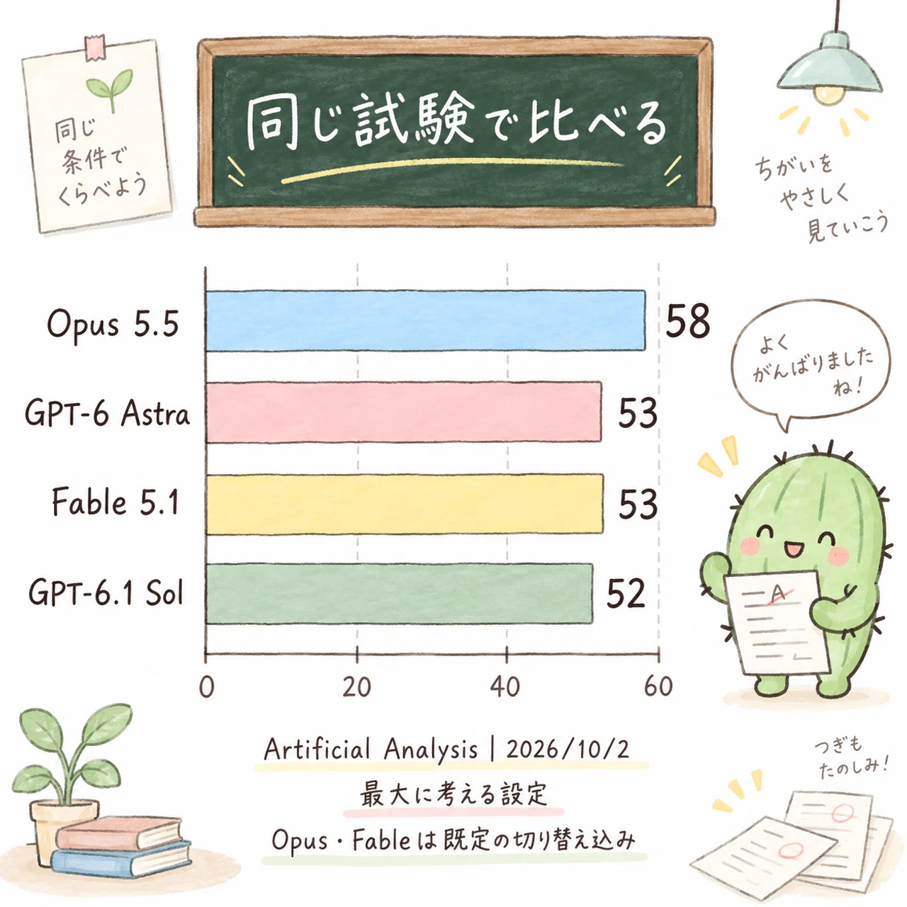 同じ試験で比べた4種類のAIの得点