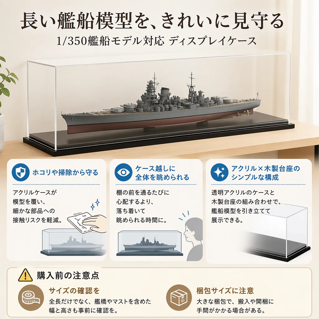 模型ディスプレイケースで掃除中の艦船・飛行機模型を守る選び方｜いい