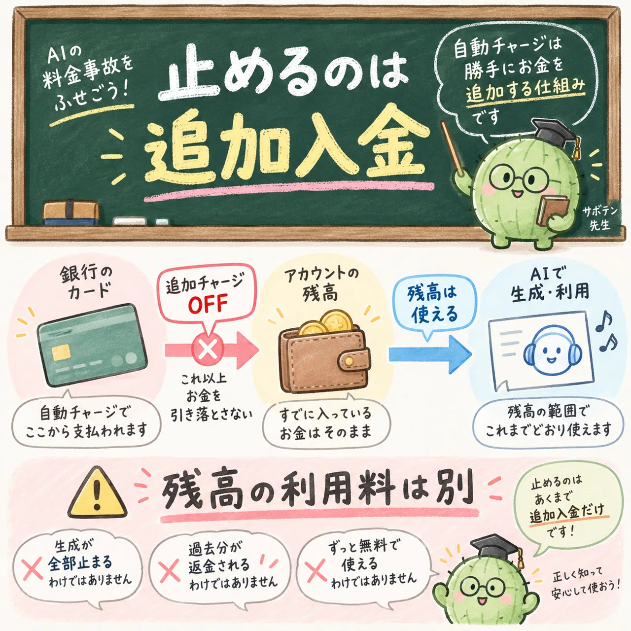 自動チャージOFFは追加入金を止めること。残っている残高の利用とは別