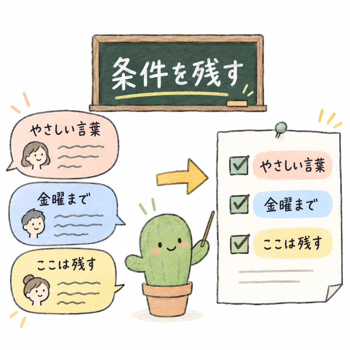 散らばった会話を、条件のそろった指示書へ